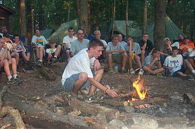 B - Stephen prepares the fire